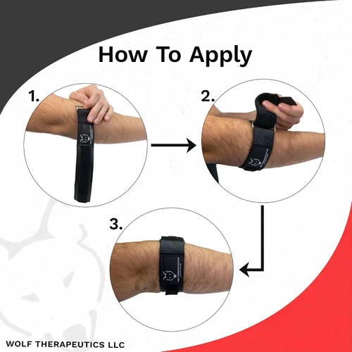 Vista 5 de Dr. Wolf - Codera de tenis - Correa de compresión ajustable para antebrazo para tendinitis, mouse y codo de computadora, alivio del dolor de codo