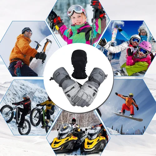 Vista 6 de Guantes de esquí para hombre, guantes de nieve cálidos impermeables y transpirables con pasamontañas para snowboard, moto de nieve en clima frío.