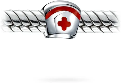 Vista 2 de Enfermería RN Enfermería Sombrero de Enfermera Registrado Caduceo Forma de Cruz Colgante Charm Bead para Mujeres Graduado Esmalte de Plata de Ley
