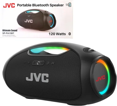 Vista 7 de JVC Altavoz Bluetooth inalámbrico portátil - 120W con doble woofer de graves profundos, iluminación RGB, Boombox para interior/exterior, Bluetooth