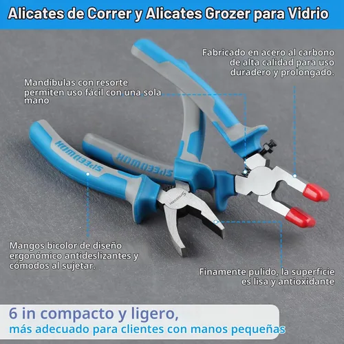 Vista 7 de SPEEDWOX Juego de alicates de corte de vidrio de 6" - Rompedor y corredor - Cortador de botellas y vidrieras