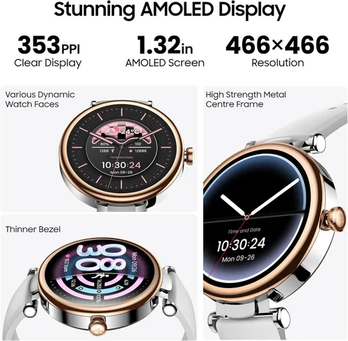 Vista 2 de TOZO S8 AMOLED - Reloj inteligente para mujer, pantalla HD a color de 1.32 pulgadas, llamadas y texto Bluetooth, auriculares OpenEarRing True Open