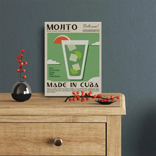 Vista 2 de Divertida impresión en lienzo de cóctel Mojito Art Wall Painting Posters de 12 x 15 pulgadas, decoración moderna para el hogar, cocina, bar