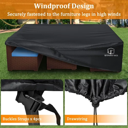 Vista 4 de Cubiertas para muebles de patio STARTWO impermeables, resistentes a los rayos UV, resistentes a los desgarros, resistentes para 7-12 asientos