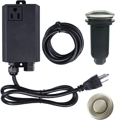 Vista 14 de Kit de interruptor de aire para eliminación de basura, doble salida, desagüe de fregadero, acero inoxidable negro, botón de encendido/apagado, pieza