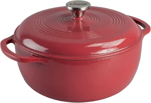 Vista 12 de Lodge - Horno holandés de hierro fundido esmaltado de 6 cuartos de galón con tapa – Asas duales – Apto para horno hasta 500° F o en estufa - Úselo