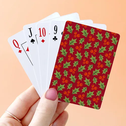 Vista 4 de CafePress Christmas Holly Pattern Standard Size Playing Cards