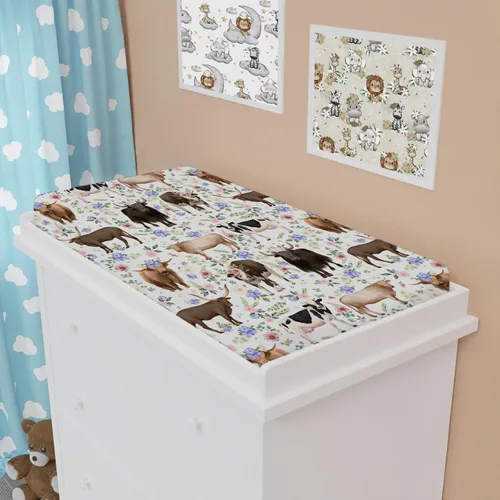 Vista 7 de Farm Cows - Funda para cambiador, diseño floral, bohemio, vacas, yak, ganado, flores, cambiador, para niños y niñas, animales de granja, suave