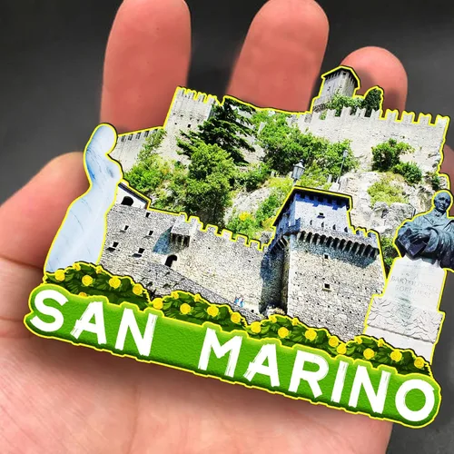 Vista 4 de Imán de madera 3D de San Marino Europa para nevera, recuerdos coleccionables, decoración hecha a mano, artesanías 3