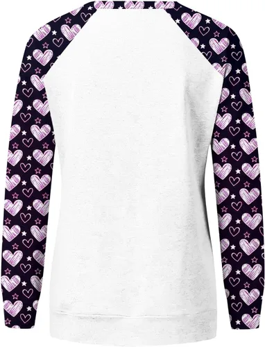 Vista 5 de Sudaderas para el día de San Valentín para mujer, cuello redondo, manga larga, estampadas, blusas casuales con estampado de corazón
