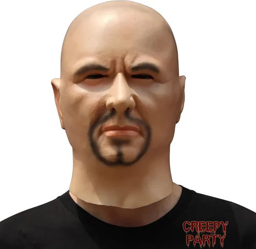 Vista 2 de CreepyParty Máscara de látex para fiesta de disfraces de Halloween, cara humana realista (hombre fuerte)