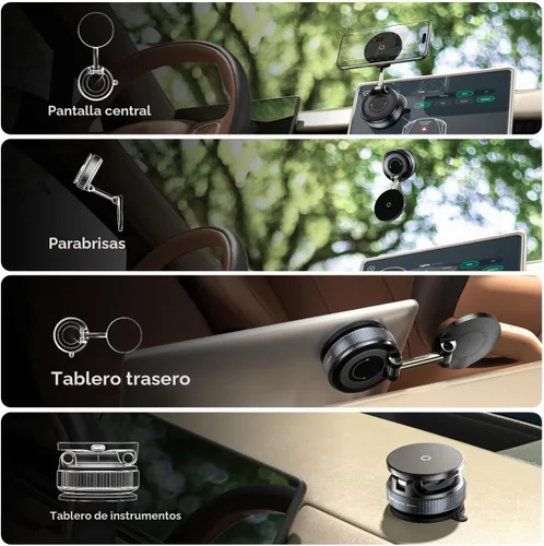 Vista 2 de Soporte magnético para teléfono de coche de carga rápida de 15 W [nueva ventosa elástica al vacío] Cargador inalámbrico ajustable de 360°