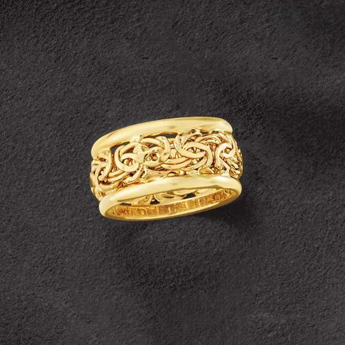 Vista 5 de Ross-Simons 14kt Yellow Gold Bordered Byzantine Ring