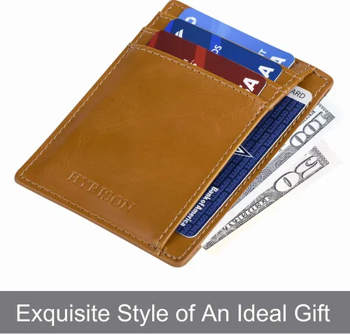 Vista 3 de HYRISON Cartera de piel con bolsillo frontal minimalista para hombres y mujeres, con bloqueo RFID
