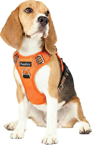 Vista 13 de Funfox Arnés para perro sin tirones, arnés de chaleco ajustable para mascotas, material súper suave con mango vertical, fácil control, paseo