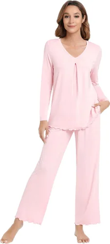 Vista 53 de NACHILA Women's Pajamas Set-Viscose Made from Bamboo, Long Sleeve Sleepwear Top with Pants Comfy Pajama Soft 2 Piece Pjs B-aqua Green