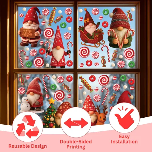 Vista 5 de WALPLUS Calcomanías Navideñas para Ventanas Decoraciones de Doble Cara Reutilizables Despegar y Pegar Removibles para Vidrio Sala de Estar Cuarto