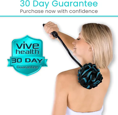 Vista 9 de Vive Esponja flexible en palo con mango largo – Exfoliante corporal Luffa y esponja de mango largo – Depurador de espalda y cepillo de baño Lufa