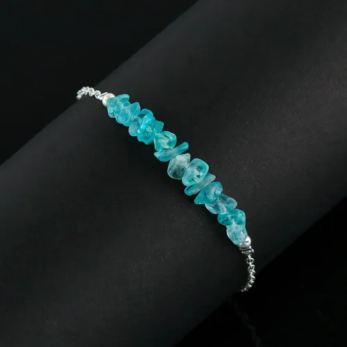 Vista 3 de TGH Natural Blue Apatite Chips Bar Bracelet, Healing Crystal, Silver Plated Raw Beads Bracelet, 7+1 inch Adjustable Chain, Gift For Her, Valentine