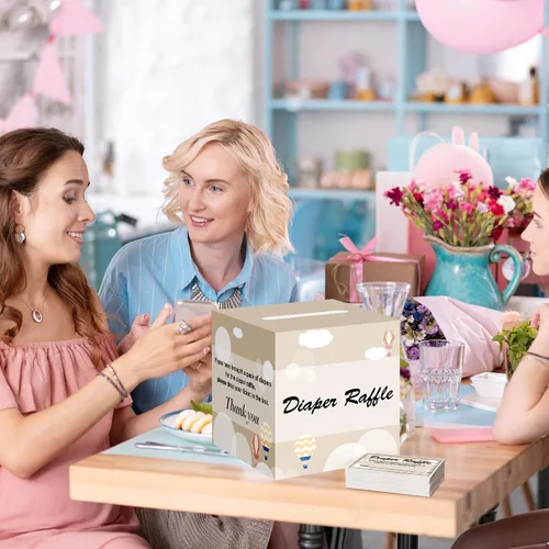 Vista 6 de Juego de juegos de baby shower: Pin the Sticker en el juego de pañales y 50 boletos para rifas de pañales con caja para decoraciones de fiesta