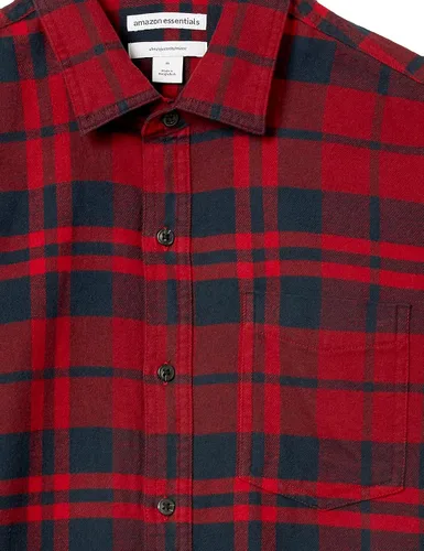 Vista 91 de Amazon Essentials Camisas de franela de manga larga para hombre, corte ajustado, a cuadros con botones