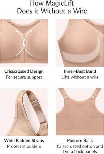 Vista 6 de Glamorise Full Figure Plus Size MagicLift Bra de cierre frontal con soporte postural, sin aros #1265 Negro