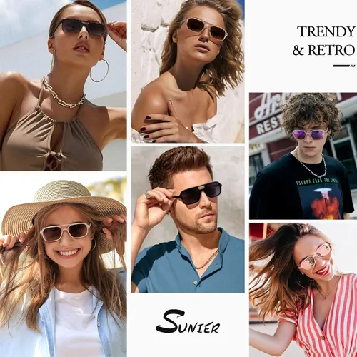 Vista 2 de Sunier Trendy Sunglasses for Womens and Mens, Polarized Retro Pilot Shades with UV400 Protection