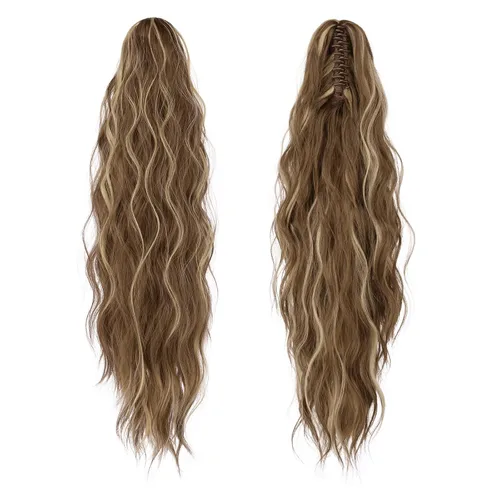 Vista 2 de FESHFEN Extensiones de Cola de Caballo, Pieza de Cabello de Cola de Caballo Larga con Pinza de Garra, Pieza de Cabello Sintético de Colas de Caballo