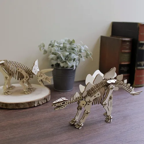 Vista 4 de Rompecabezas 3D de dinosaurio de madera Stegosaurus - Divertidos kits de manualidades de madera para manualidades, regalo ideal para cumpleaños