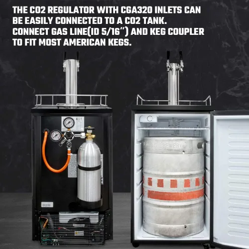 Vista 4 de TMCRAFT Regulador de CO2 de barril, regulador de presión CGA-320 de triple calibre con presión de trabajo de 0-60 PSI y presión de tanque de 0-3000