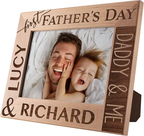 Vista 5 de Regalos para papá por primera vez, marco de fotos personalizado, 4 x 6 pulgadas, marcos grabados personalizados con nombre, texto, primer día