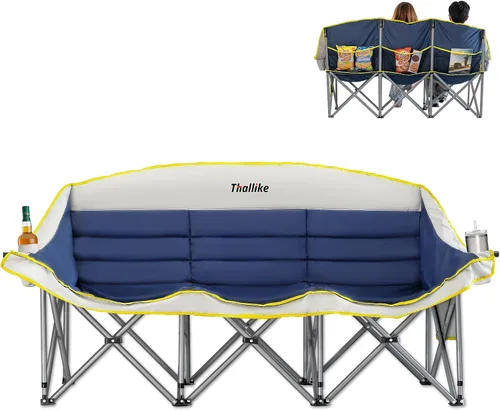 Vista 8 de Silla de camping doble – Sofá plegable para 2 – 3 personas al aire libre con portavasos y soportes para copas de vino – Sofá de dos plazas de gran