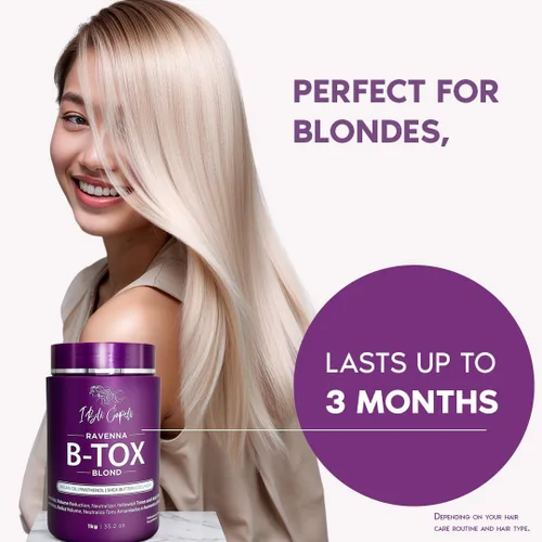 Vista 5 de I Belli Capelli Tratamiento Ravenna B-tox para cabello rubio, 35.2 oz (1kg) - Sin formaldehído, acción anti-encrespamiento, suavizante, hidratación
