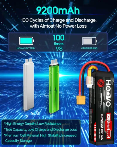 Vista 4 de HOOVO 4S Lipo - Batería 9200mAh 14.8V 100C con enchufe XT90, placas de metal, funda suave para RC Truck Truggy Buggy Tank RC Car Racing Hobby