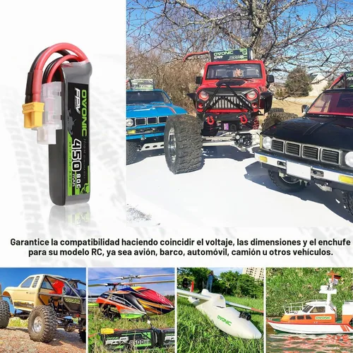 Vista 5 de OVONIC Batería Lipo de 7.4V 80C 450mAh 2S de tamaño largo con enchufe XT30 [1 paquete que incluye 4 baterías]