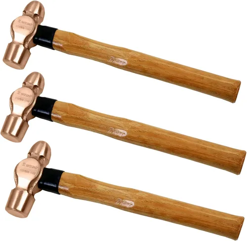Vista 10 de WEDO Martillo de bola de cobre de 24 oz (1-1/2 libras), martillo de bola con mango de madera, longitud 325 mm (13"), forjado a presión, resistente a