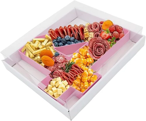 Vista 55 de Bandeja de papel rellenable de 12.5 pulgadas con números y letras de cartón, tablero de charcutería, bandeja para cupcakes dulces, caja decorativa