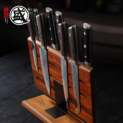 Vista 3 de MITSUMOTO SAKARI - Portacuchillos magnético para encimera de madera de acacia de 12.5 pulgadas Núcleo magnético Gauss 1200, almacenamiento