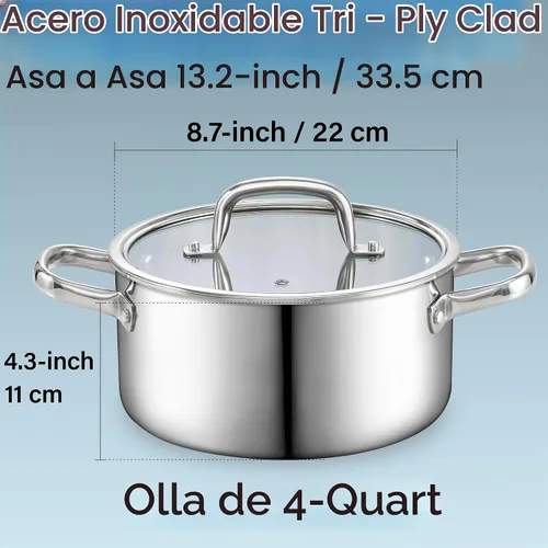 Vista 8 de Cook N Home Olla de acero inoxidable revestido de tres capas de 4 cuartos