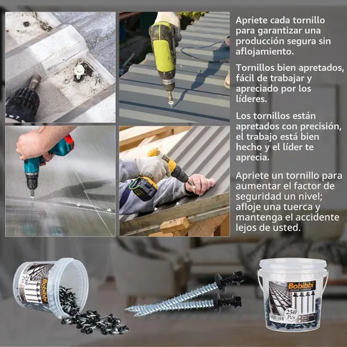 Vista 5 de Tornillos para techos de metal de 10 x 1 pulgada, tornillo para techo de chapa metálica con cabeza hexagonal negra y arandela EPDM para techos Negro
