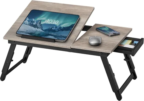Vista 10 de SONGMICS ULLD110B01 - Mesa de escritorio para laptop, bandeja para cama o sofá, desayuno, parte superior inclinable ajustable, para diestros