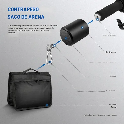 Vista 6 de NEEWER Brazo de trípode, de 35" a 61" (90 a 156cm) con contrapeso de 1.5kg y bolsa de arena, rosca de 1/4" compatible con caja de luz, luz