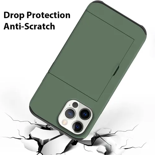 Vista 4 de ZIYE Compatible con iPhone 12 Pro Max Funda tipo cartera con tarjetero, Funda de dos capas antiarañazos con bolsillo oculto, Funda protectora a Verde