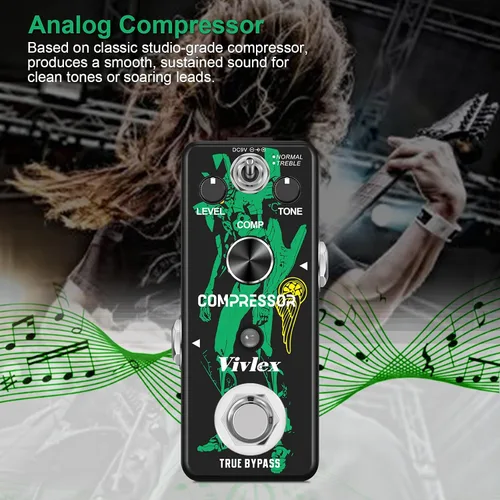 Vista 3 de LEF-333 Pedal de compresor mini analógico de efectos de compresión Pedal Stompbox para guitarra eléctrica Bajo True Bypass Pedal
