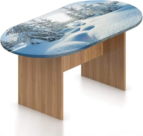 Vista 9 de Mantel ovalado ajustable de madera de poliéster elástico, tablones de pared de madera dura de teca estilo cabaña, mantel ajustable con estampado