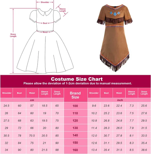 Vista 3 de ReliBeauty Disfraz nativo para niñas, traje de vestir para niños, 3T100