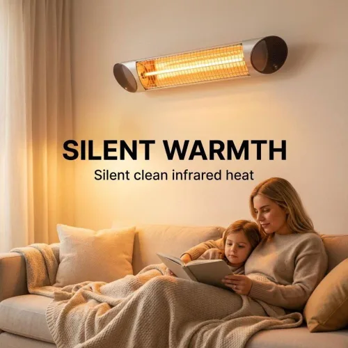 Vista 15 de Veito Blade S - Calentador infrarrojo de carbono con mando a distancia, 2500 W, color plateado IP55 weatherproof 2500W carbon infrared heater with