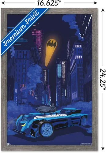 Vista 3 de Trends International DC Comics Batman - Póster de pared con señal de murciélago en el horizonte, 22.4 pulgadas de largo x 14.7 W, versión enmarcada