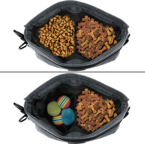 Vista 4 de Viklluyr Bolsa de golosinas para perros con cierre magnético, 2 bolsillos con cremallera, bolsillo interior extraíble, correa acolchada