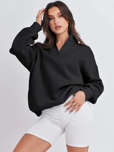 Vista 8 de ANRABESS Sudadera de manga larga para mujer, de gran tamaño, con media cremallera, sudadera con capucha Y2K, ropa de otoño a la moda